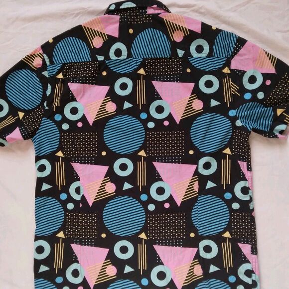 Massive Shirt Short Sleeve Button Up Colorful Geometric Retro Mens Medium - Picture 8 of 11